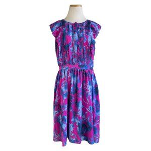 Banana Republic Pink and Blue Floral Cap-Sleeve Dress
